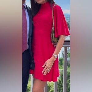 Red silk mix dress with buttons down back